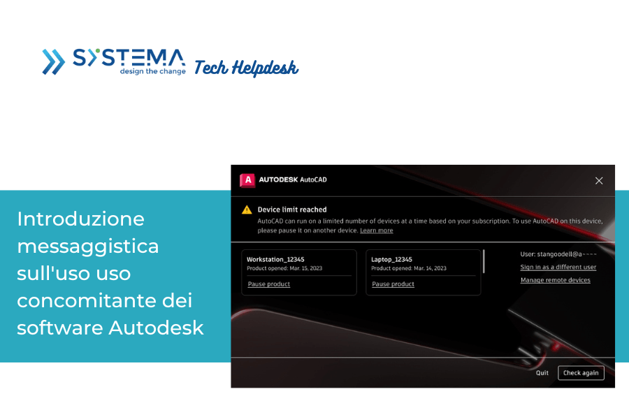 Introduzione messaggistica sull'uso uso concomitante dei software Autodesk