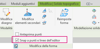 Modifica della forma Snap