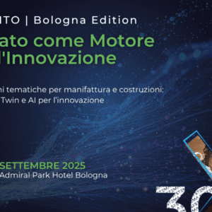 Copertina che mostra la locandina di un evento in presenza e illustra uno sfondo futuristico